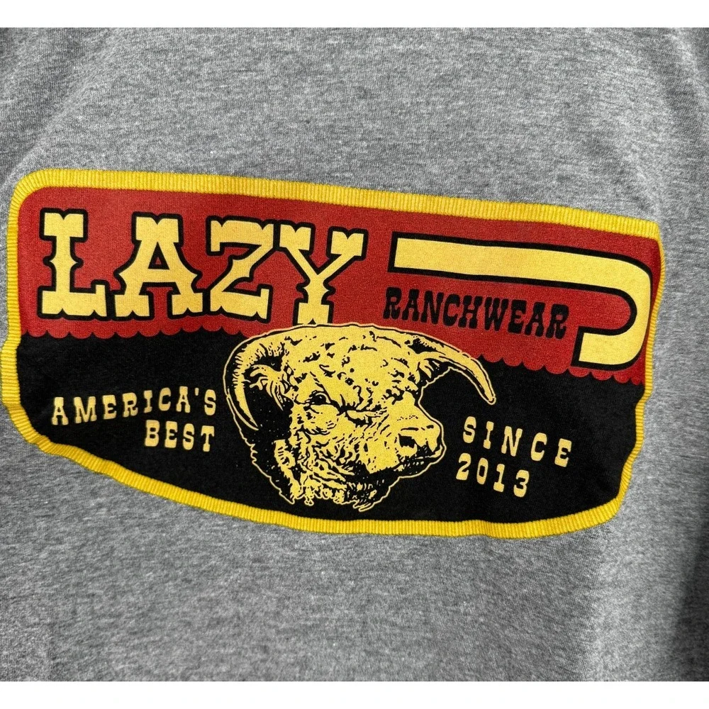 NEW Lazy J Ranch Wear American Best Banner T-Shirt Mens XXL Gray Cowboy USA Made